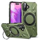 For iPhone 16 Plus MagSafe Magnetic Shockproof Phone Case with Ring Holder(Dark Green) - 1