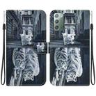 For Samsung Galaxy Note20 Crystal Texture Colored Drawing Leather Phone Case(Cat Tiger Reflection) - 1