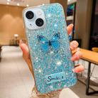 For iPhone 15 Plus Starry Sequin Rhinestones Butterfly Epoxy TPU Phone Case(Blue) - 1