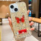 For iPhone 15 Starry Sequin Rhinestones Butterfly Epoxy TPU Phone Case(Yellow) - 1