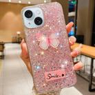 For iPhone 15 Starry Sequin Rhinestones Butterfly Epoxy TPU Phone Case(Pink) - 1