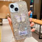 For iPhone 14 Starry Sequin Rhinestones Butterfly Epoxy TPU Phone Case(Silver) - 1