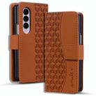 For Samsung Galaxy Z Fold4 Business Diamond Buckle Leather Phone Case with Lanyard(Brown) - 1