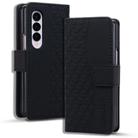 For Samsung Galaxy Z Fold4 Business Diamond Buckle Leather Phone Case with Lanyard(Black) - 1