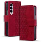 For Samsung Galaxy Z Fold5 Business Diamond Buckle Leather Phone Case with Lanyard(Wine Red) - 1