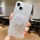 For iPhone 15 Starry Sequin Heart Stand Epoxy TPU Phone Case(Silver) - 1