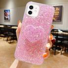 For iPhone 11 Starry Sequin Heart Stand Epoxy TPU Phone Case(Pink) - 1