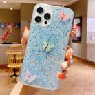 For iPhone 15 Pro Max Starry Sequin Rhinestones Color Butterflies Epoxy TPU Phone Case(Blue) - 1