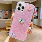 For iPhone 15 Pro Max Starry Sequin Rhinestones Color Butterflies Epoxy TPU Phone Case(Pink) - 1