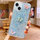 For iPhone 15 Plus Starry Sequin Rhinestones Color Butterflies Epoxy TPU Phone Case(Blue) - 1