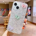 For iPhone 15 Plus Starry Sequin Rhinestones Color Butterflies Epoxy TPU Phone Case(Silver) - 1