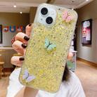 For iPhone 15 Starry Sequin Rhinestones Color Butterflies Epoxy TPU Phone Case(Yellow) - 1