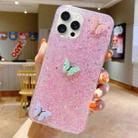 For iPhone 12 Pro Starry Sequin Rhinestones Color Butterflies Epoxy TPU Phone Case(Pink) - 1