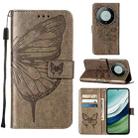 For Huawei Mate 60 Embossed Butterfly Leather Phone Case(Grey) - 1