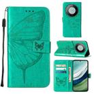 For Huawei Mate 60 Embossed Butterfly Leather Phone Case(Green) - 1