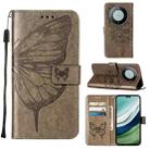 For Huawei Mate 60 Pro Embossed Butterfly Leather Phone Case(Grey) - 1