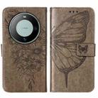 For Huawei Mate 60 Pro Embossed Butterfly Leather Phone Case(Grey) - 2