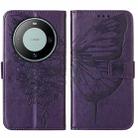 For Huawei Mate 60 Pro Embossed Butterfly Leather Phone Case(Dark Purple) - 2