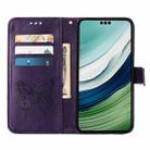 For Huawei Mate 60 Pro Embossed Butterfly Leather Phone Case(Dark Purple) - 3