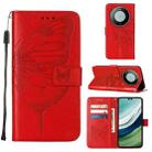 For Huawei Mate 60 Pro Embossed Butterfly Leather Phone Case(Red) - 1