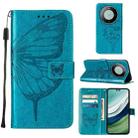 For Huawei Mate 60 Pro Embossed Butterfly Leather Phone Case(Blue) - 1