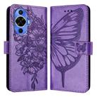 For Huawei Nova 12s 4G Global Embossed Butterfly Leather Phone Case(Purple) - 1