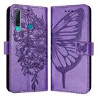 For Huawei Enjoy 9s/P Smart/P Smart+ 2019 Embossed Butterfly Leather Phone Case(Purple) - 1