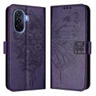 For Huawei Enjoy 50 4G / Nova Y70 Plus Embossed Butterfly Leather Phone Case(Dark Purple) - 1