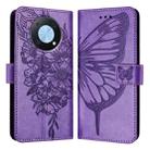 For Huawei Enjoy 50 Pro 4G / Nova Y90 Embossed Butterfly Leather Phone Case(Purple) - 1