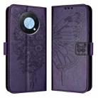 For Huawei Enjoy 50 Pro 4G / Nova Y90 Embossed Butterfly Leather Phone Case(Dark Purple) - 1