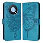 For Huawei Enjoy 50 Pro 4G / Nova Y90 Embossed Butterfly Leather Phone Case(Blue) - 1