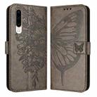 For Huawei P30 Embossed Butterfly Leather Phone Case(Grey) - 1