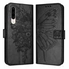 For Huawei P30 Embossed Butterfly Leather Phone Case(Black) - 1