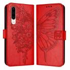 For Huawei P30 Embossed Butterfly Leather Phone Case(Red) - 1