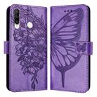 For Huawei P30 Lite / Nova 4e Embossed Butterfly Leather Phone Case(Purple) - 1