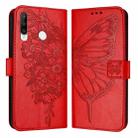 For Huawei P30 Lite / Nova 4e Embossed Butterfly Leather Phone Case(Red) - 1