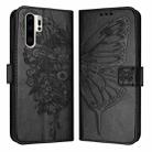 For Huawei P30 Pro Embossed Butterfly Leather Phone Case(Black) - 1