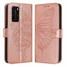 For Huawei P40 Embossed Butterfly Leather Phone Case(Rose Gold) - 1