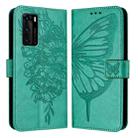 For Huawei P40 Embossed Butterfly Leather Phone Case(Green) - 1