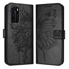 For Huawei P40 Embossed Butterfly Leather Phone Case(Black) - 1