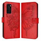 For Huawei P40 Embossed Butterfly Leather Phone Case(Red) - 1