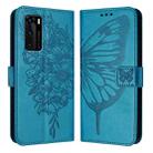 For Huawei P40 Embossed Butterfly Leather Phone Case(Blue) - 1