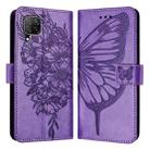 For Huawei P40 Lite 4G / Nova 6 SE Embossed Butterfly Leather Phone Case(Purple) - 1