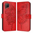 For Huawei P40 Lite 4G / Nova 6 SE Embossed Butterfly Leather Phone Case(Red) - 1