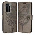 For Huawei P40 Pro Embossed Butterfly Leather Phone Case(Grey) - 1