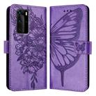 For Huawei P40 Pro Embossed Butterfly Leather Phone Case(Purple) - 1