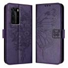 For Huawei P40 Pro Embossed Butterfly Leather Phone Case(Dark Purple) - 1