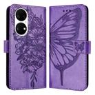 For Huawei P50 Embossed Butterfly Leather Phone Case(Purple) - 1