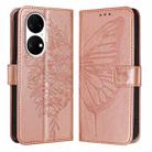 For Huawei P50 Embossed Butterfly Leather Phone Case(Rose Gold) - 1