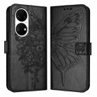 For Huawei P50 Embossed Butterfly Leather Phone Case(Black) - 1